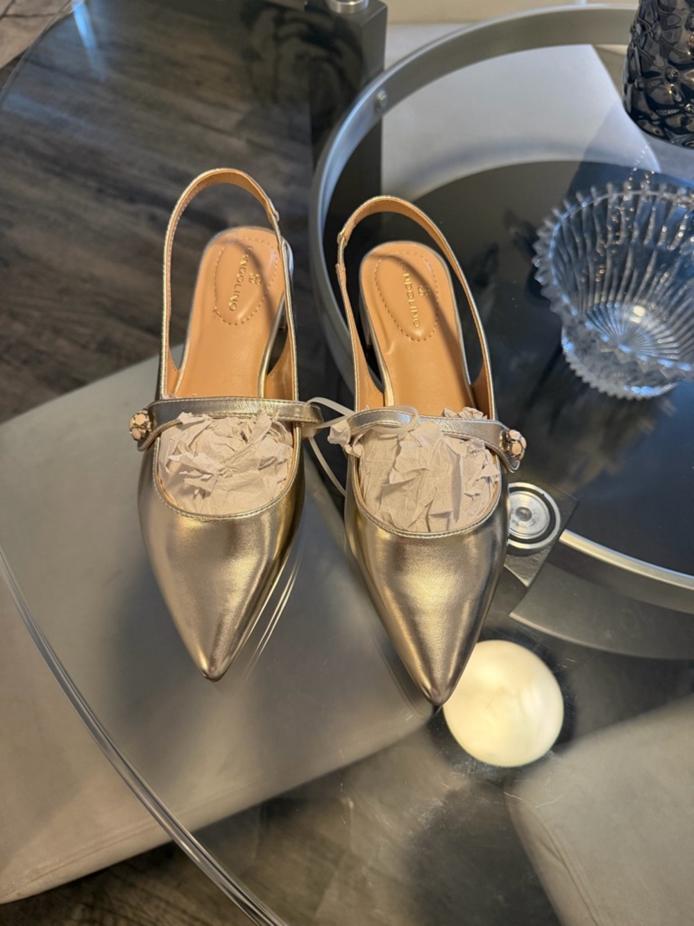 Bandolino Metallic Gold Pointed Slingback Flats